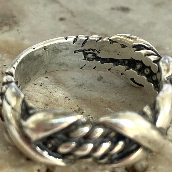 Sterling Silver 925 X Cross Braided Rope 7MM Wide Band Ring Size 5.5 - Picture 7 of 16